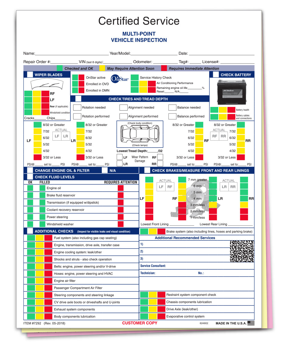 Gm Multi Point Inspection Forms Nap Supply 5930