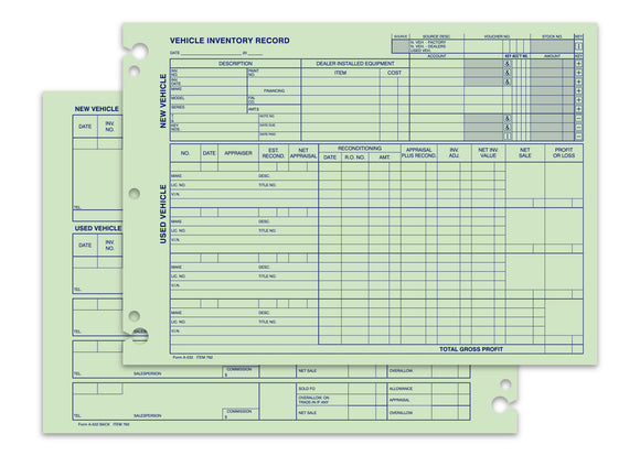 Vehicle Inventory Record Double Sided - Pack of 50