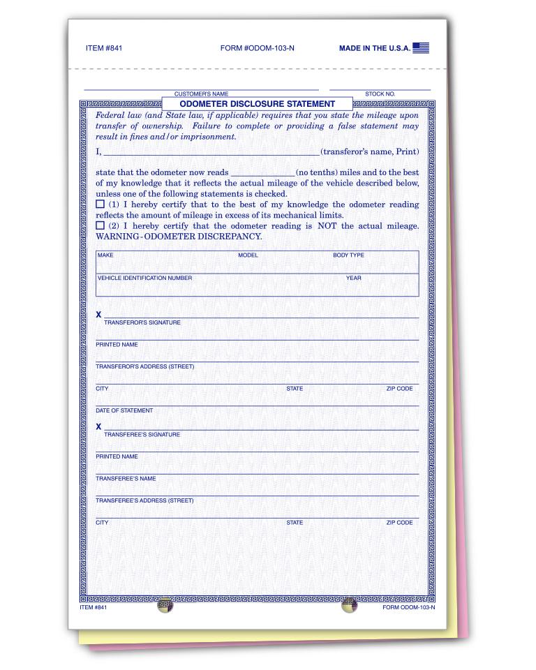 Odometer Forms and Statements – Nap Supply