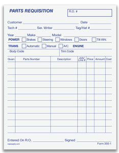 Parts Requisition Form 1 Part - Vertical Layout - Pack of 500