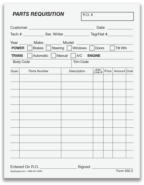 Parts Requisition Form - 2 Part - NapSupply.com – Nap Supply
