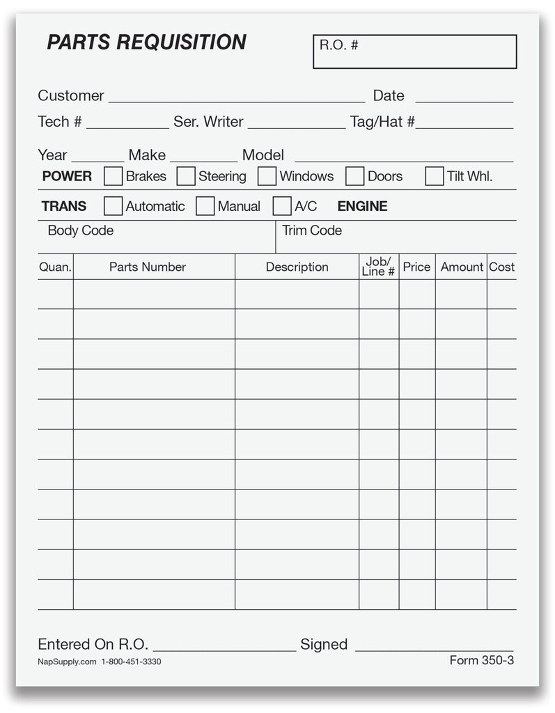 Auto Parts Form Forms - Parts – Nap Supply