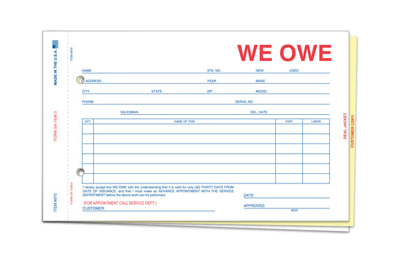 We Owe Forms - 100 Count