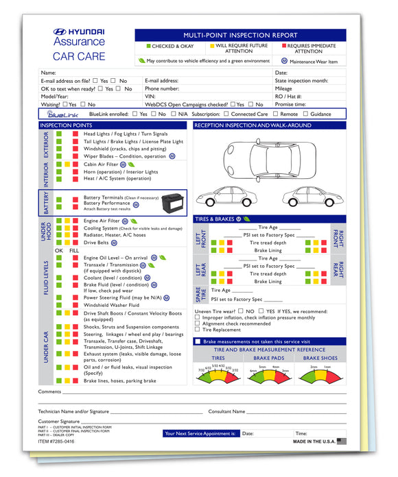 Multi-Point Inspection Forms-Hyundai - Pack of 250