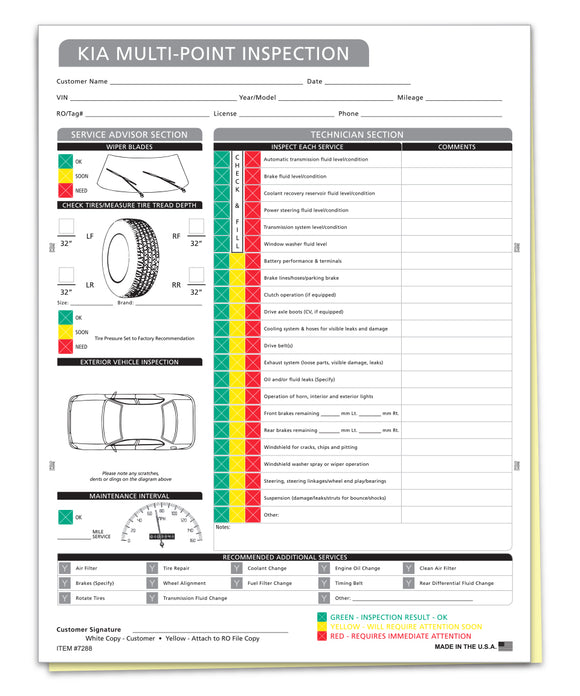 Multi-Point Inspection Forms-Kia - Pack of 250