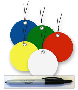 Blank Vinyl Circle Tags With Pre-Attached Wire-Sharpie Included - Pack of 100