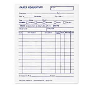 Parts Requisition Form 1 Part - Vertical Layout - Pack of 500