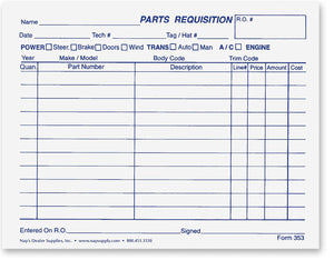 Parts Requisition Form 1 Part - Horizontal Layout - Pack of 500