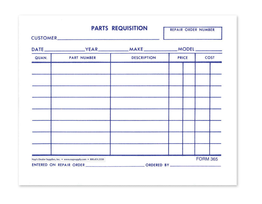 Auto Parts Form Forms - Parts – Nap Supply
