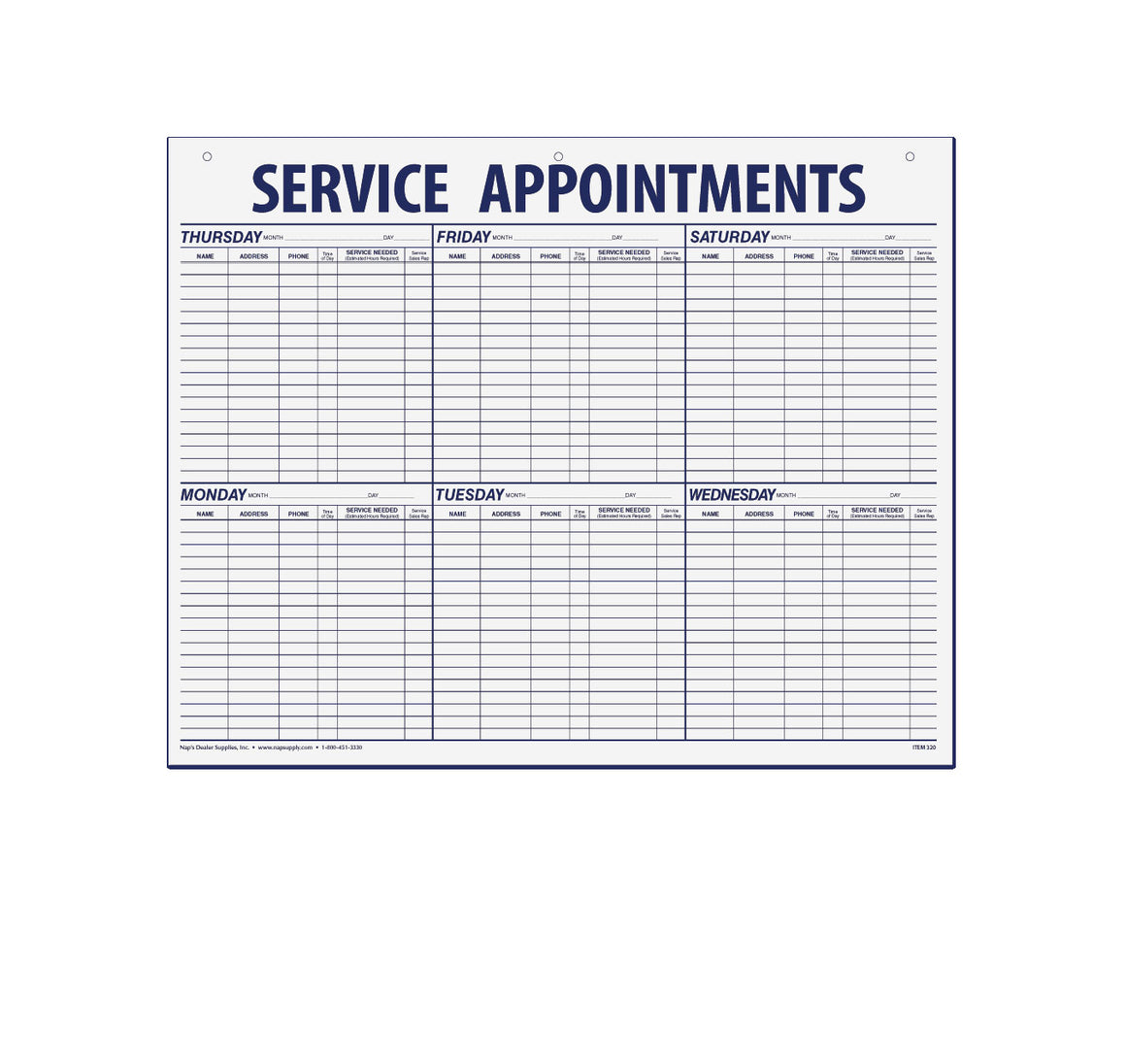 Service Route Sheet Forms for Auto Shops - NapSupply.com – Nap Supply