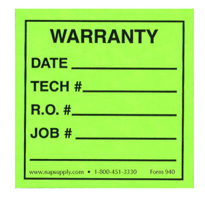 Warranty Labels - Green - Roll of 250